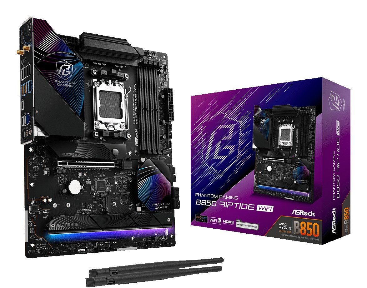 MAINBOARD AM5 ASROCK B850 RIPTIDE WIFI, 4XDDDR5, 4XSATA III E M2, GIGABIT 2.5, AUDIO 7.1, WIFI 7, ATX